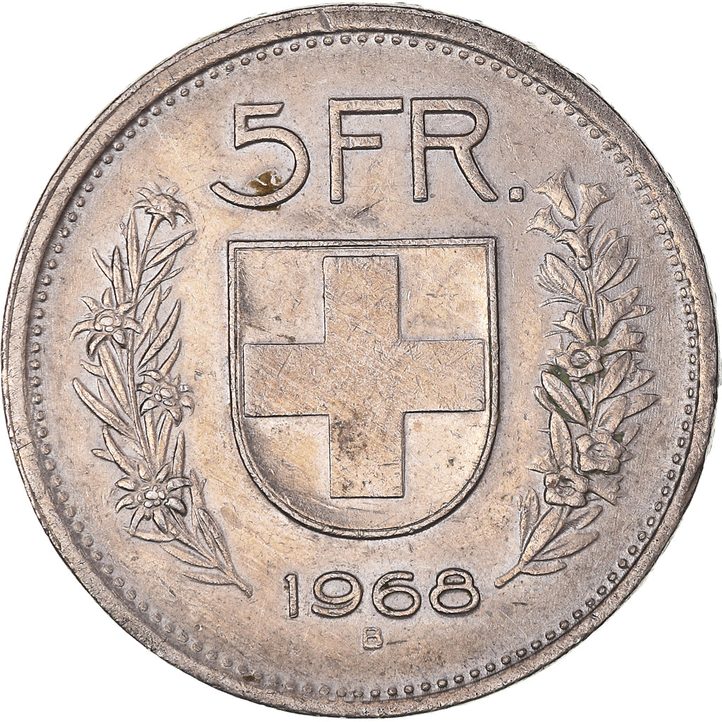 Coin, Switzerland, 5 Francs, 1968, Bern, EF(40-45), Copper-nickel, KM:40a.1