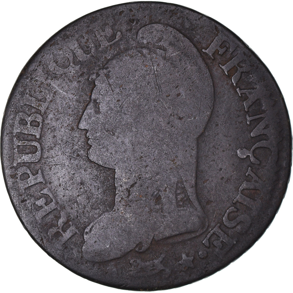 Moneta, Francia, Dupré, 5 Centimes, AN 8, Metz, MB, Bronzo, KM:640.2