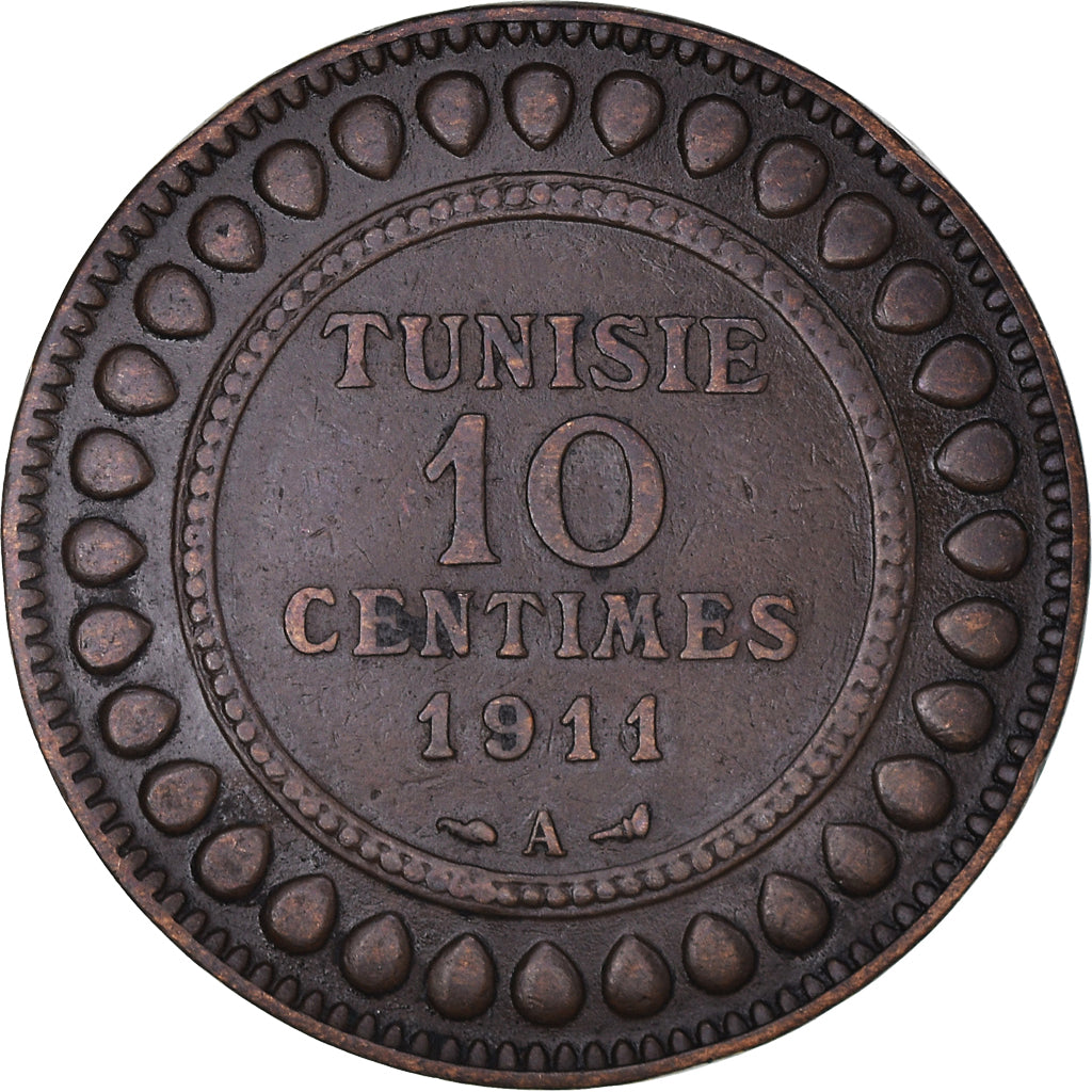 Coin, Tunisia, Muhammad al-Nasir Bey, 10 Centimes, 1911, Paris, EF(40-45)