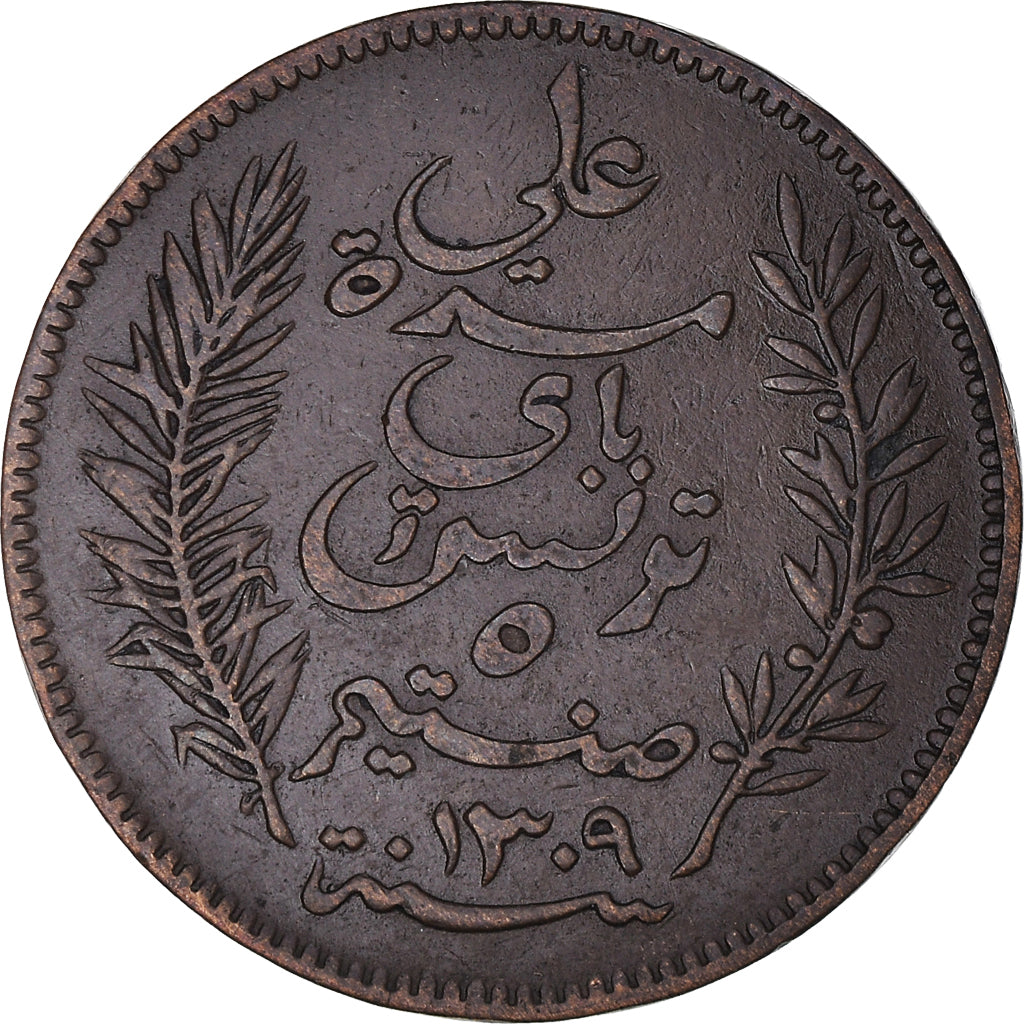 Coin, Tunisia, Ali Bey, 5 Centimes, 1892, Paris, EF(40-45), Bronze, KM:221