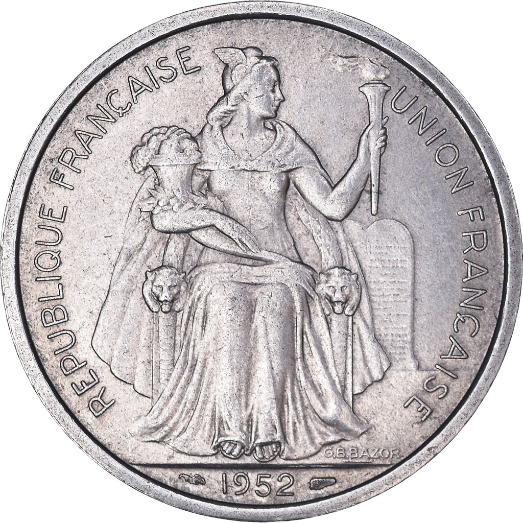 Moeda, OCEANIA FRANCESA, 5 Francs, 1952, Paris, AU(50-53), Alumínio, KM:4