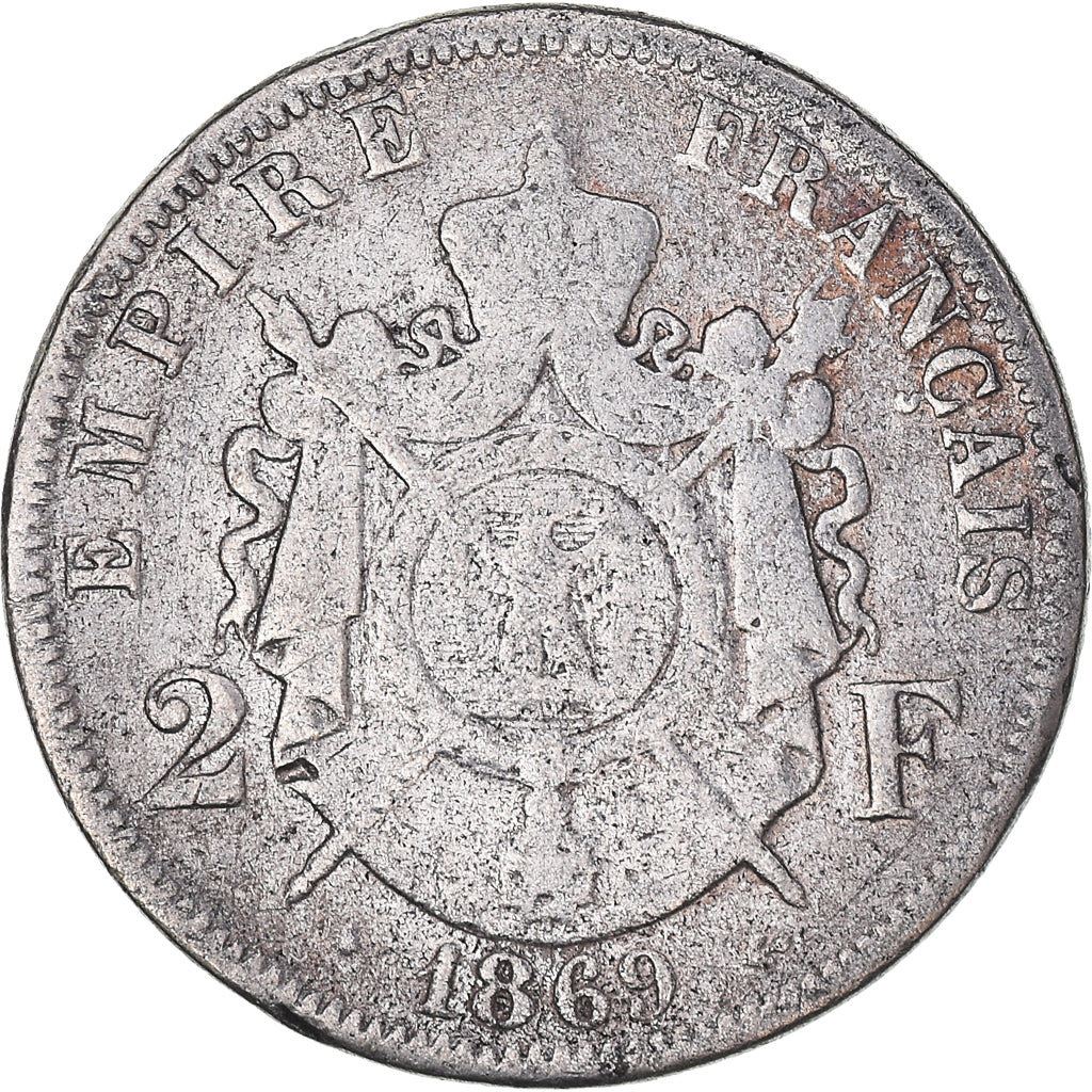 Moneta, Francia, Napoleon III, 2 Francs, 1869, Paris, FAUX, MB, Argento