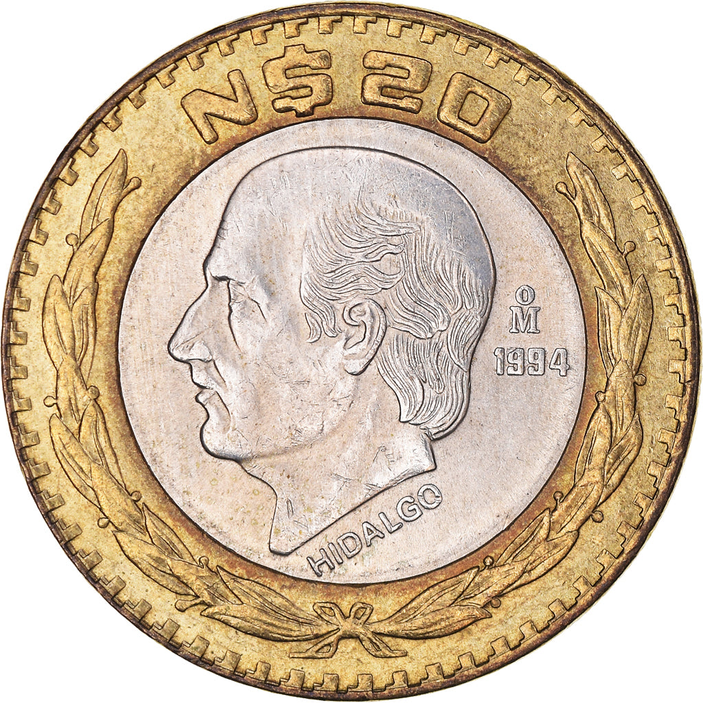 Moneta, Messico, 20 Nuevo Pesos, 1994, Mexico City, BB+, Bi-metallico, KM:561
