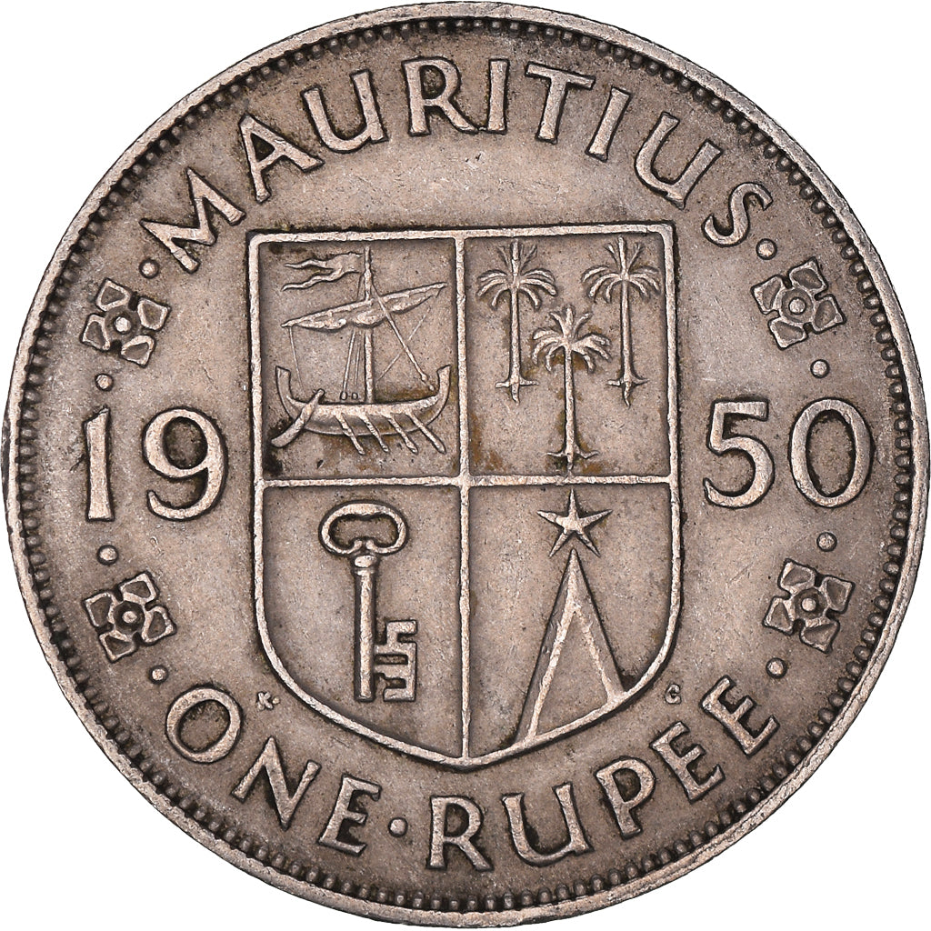 Moneta, Mauritius, George VI, Rupee, 1950, EF(40-45), Miedź-Nikiel, KM:29.1