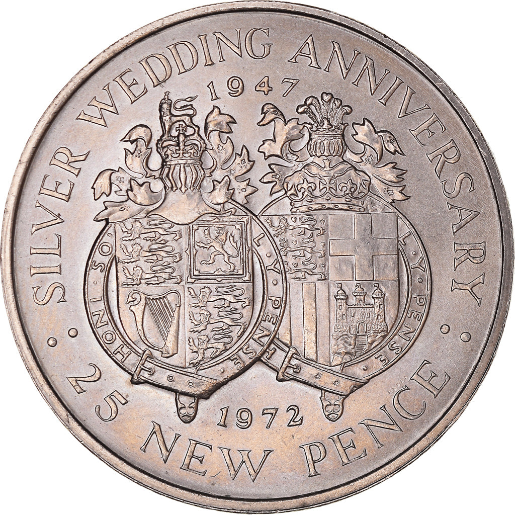 Coin, Gibraltar, Elizabeth II, 25 New Pence, 1972, AU(55-58), Copper-nickel