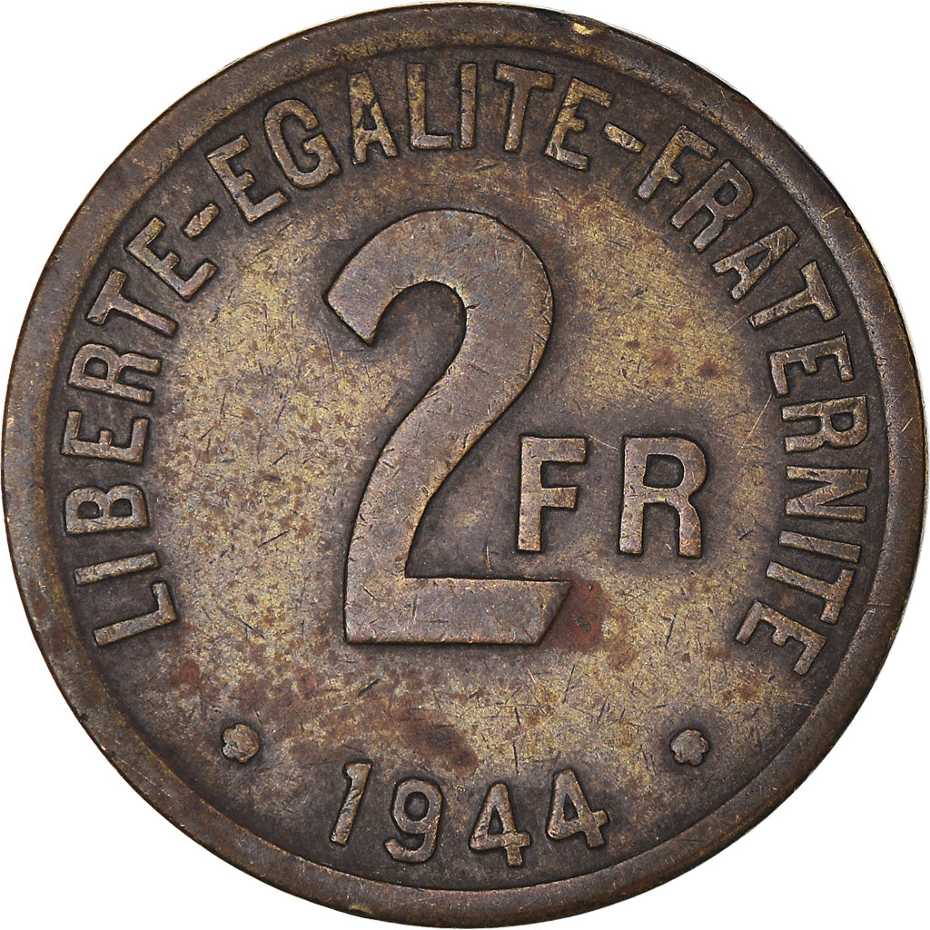Coin, France, France Libre, 2 Francs, 1944, Philadelphia, VF(30-35), Brass