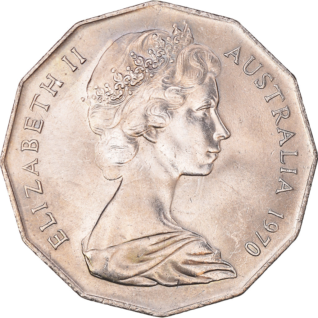 Moneta, Australia, Elizabeth II, 50 Cents, 1970, AU(55-58), Miedź-Nikiel, KM:69