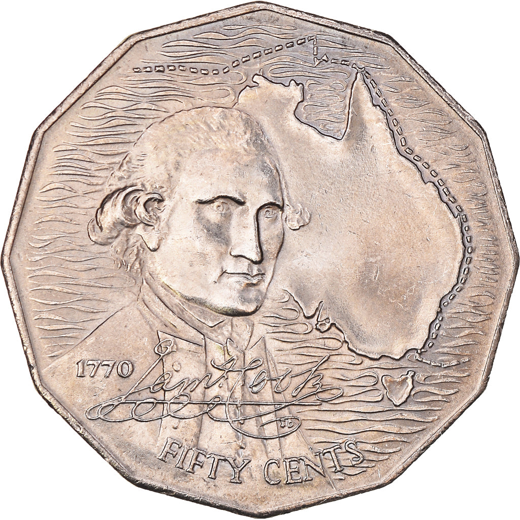 Moneta, Australia, Elizabeth II, 50 Cents, 1970, AU(55-58), Miedź-Nikiel, KM:69