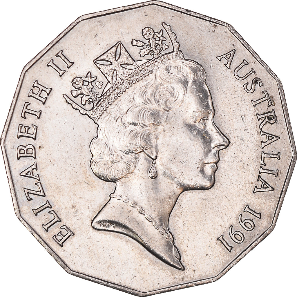 Moneta, Australia, Elizabeth II, 50 Cents, 1991, AU(55-58), Miedź-Nikiel