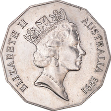 Moneta, Australia, Elizabeth II, 50 Cents, 1991, AU(55-58), Miedź-Nikiel