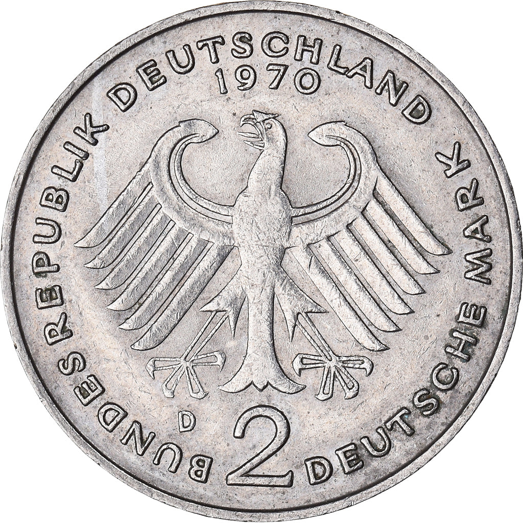Coin, GERMANY - FEDERAL REPUBLIC, 2 Mark, 1970, Munich, EF(40-45), Copper-Nickel