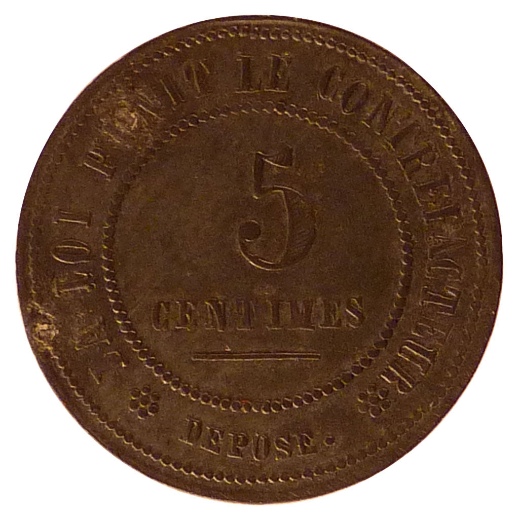 FRANCE, 5 Centimes, 1873, MS(60-62), Zinc, Guilloteau #3847c, 4.74
