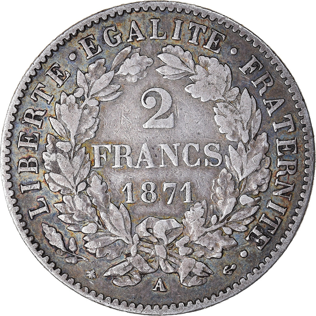 Monnaie, France, Cérès, 2 Francs, 1871, Paris, TTB, Argent, Gadoury:530
