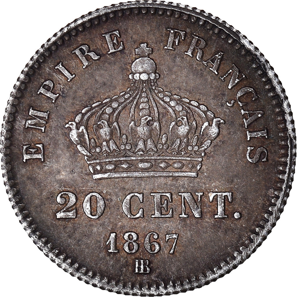 Monnaie, France, Napoléon III, 20 Centimes, 1867, Strasbourg, TTB, Argent