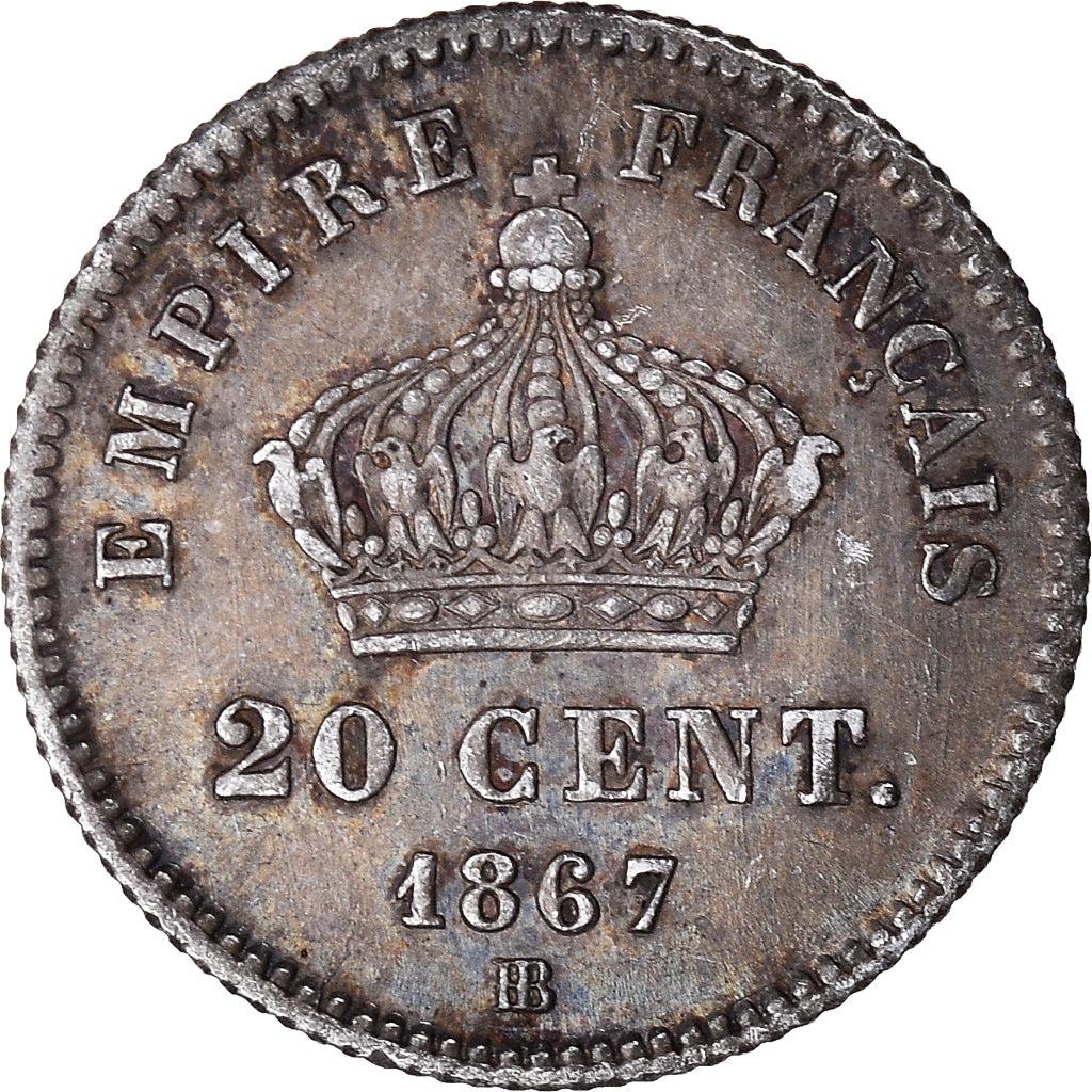 Munten, Frankrijk, Napoléon III, 20 Centimes, 1867, Strasbourg, ZF, Zilver