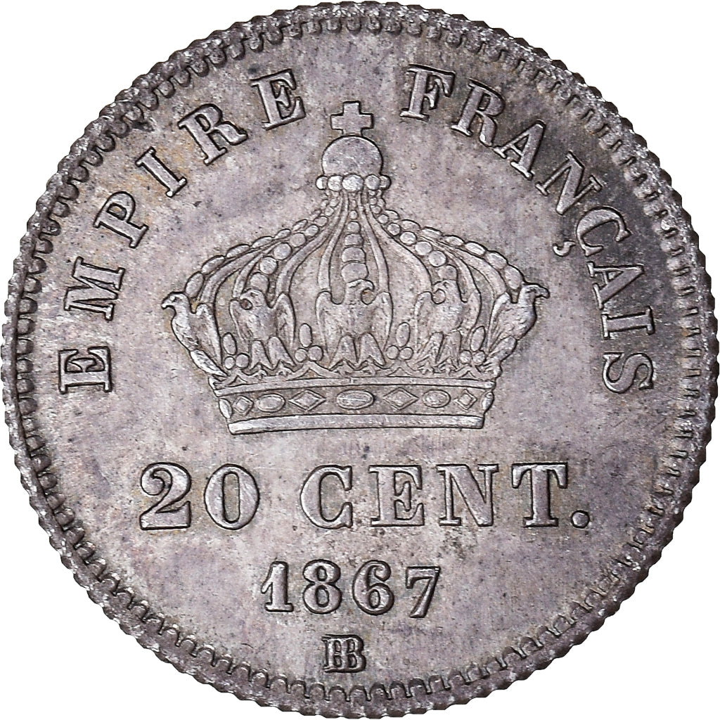 Moneta, Francja, Napoléon III, 20 Centimes, 1867, Strasbourg, AU(55-58)