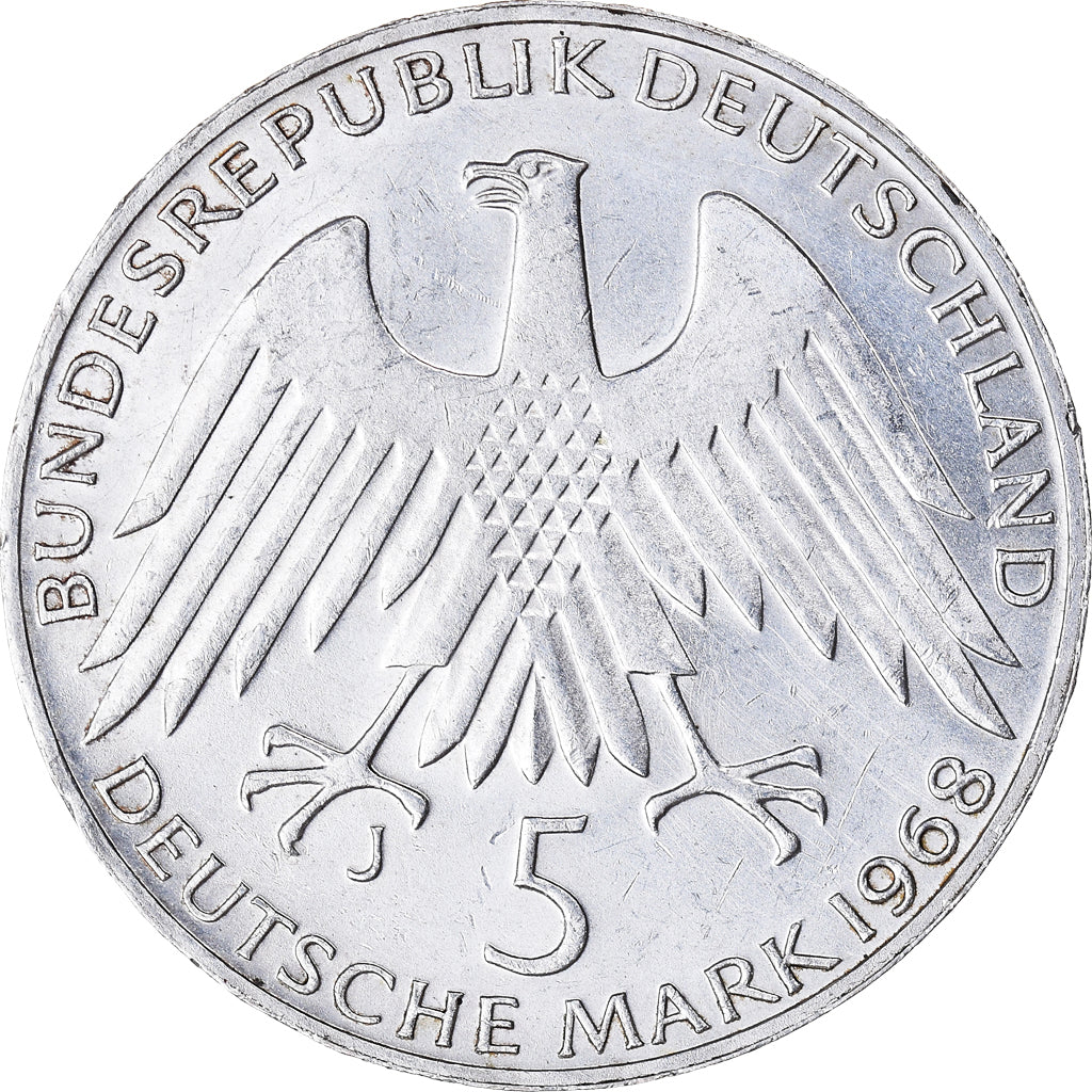Moeda, ALEMANHA - REPÚBLICA FEDERAL, 5 Mark, 1968, Hamburg, Germany, AU(55-58)