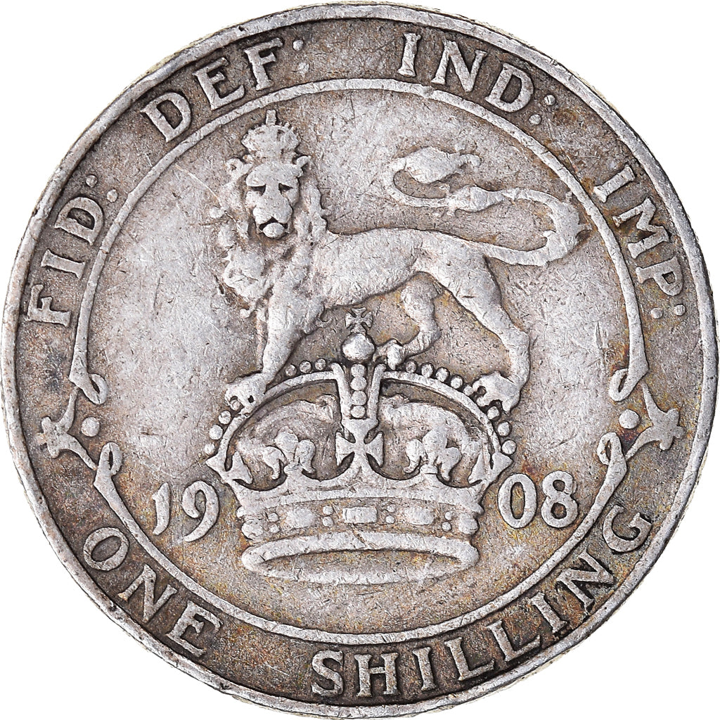 Coin, Great Britain, Edward VII, Shilling, 1908, VF(30-35), Silver, KM:800