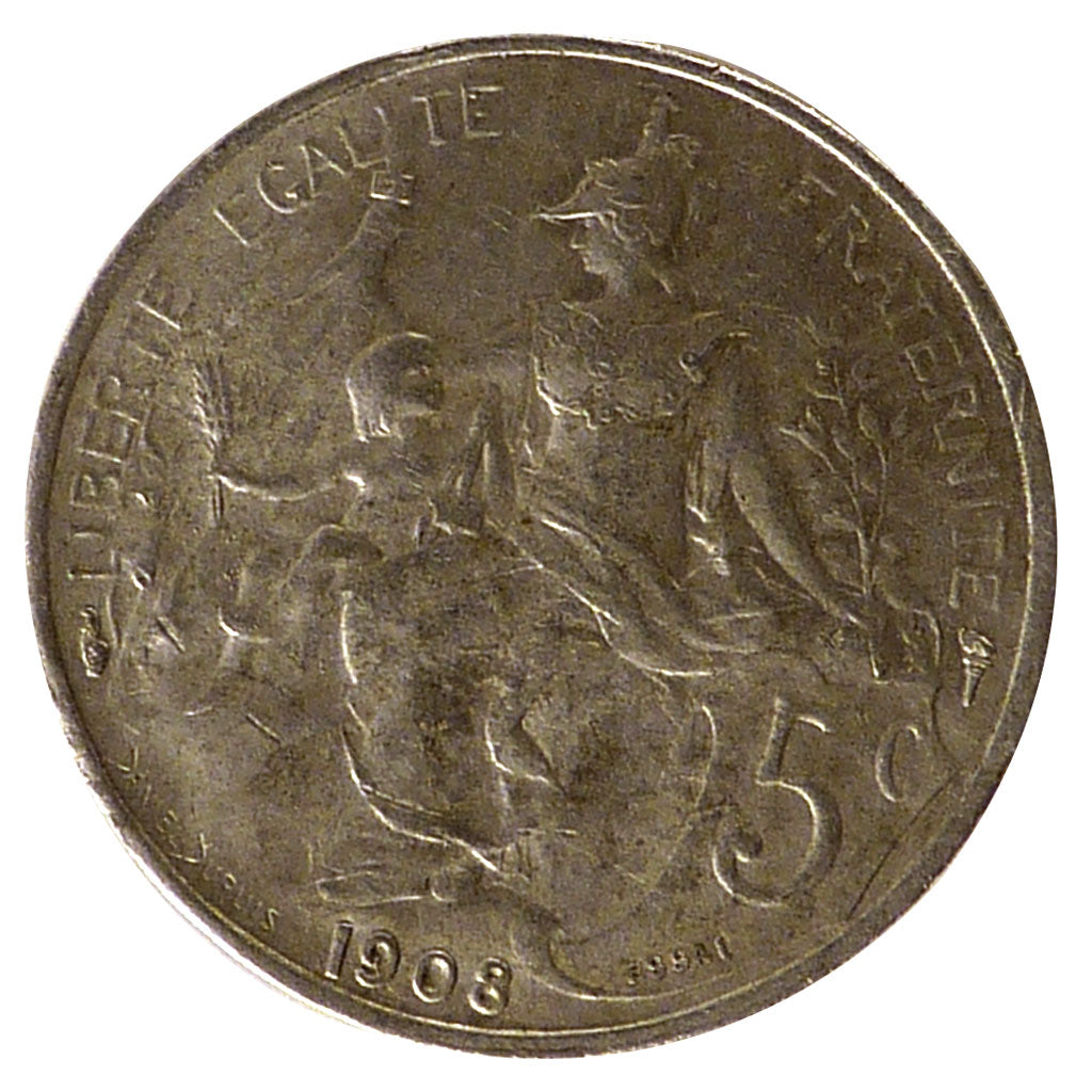 FRANCE, 5 Centimes, 1908, AU(55-58), Aluminium, 2.00