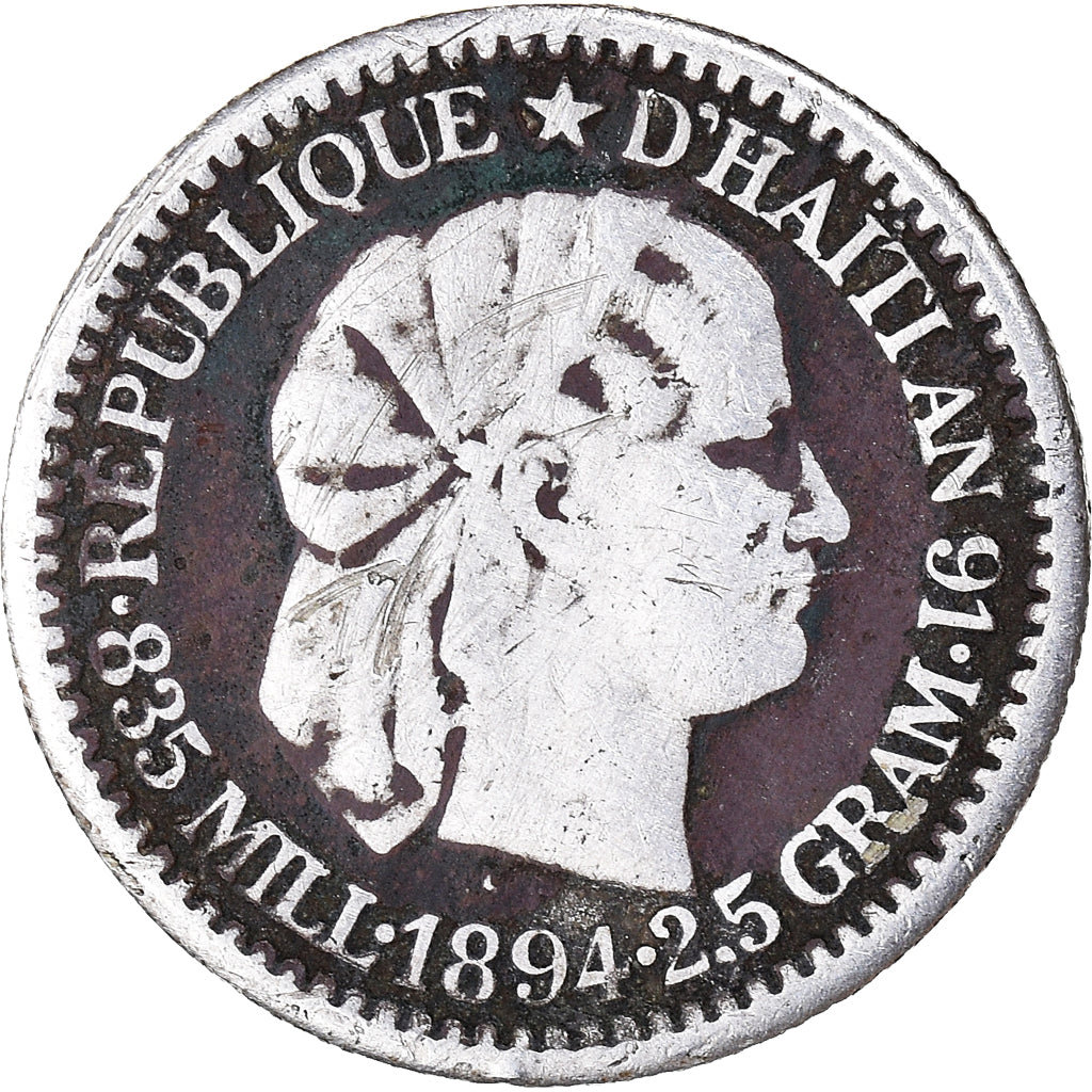 Coin, Haiti, 10 Centimes, 1894, Paris, VF(30-35), Silver, KM:44
