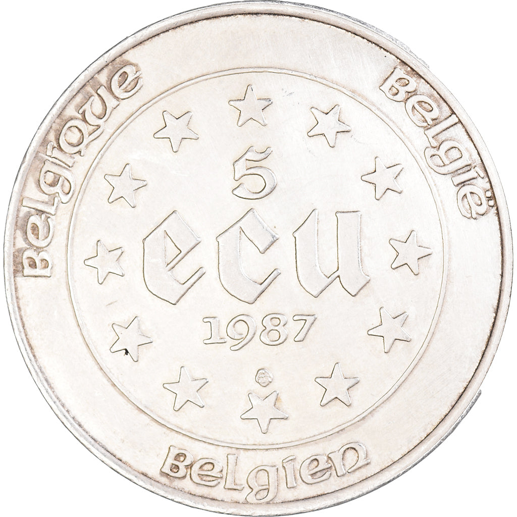 Coin, Belgium, Baudouin I, Charles Quint, 5 Ecu, 1987, AU(55-58), Silver, KM:166
