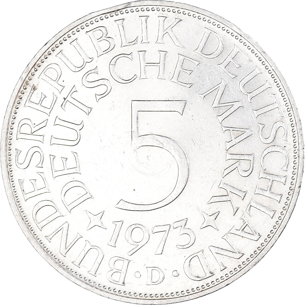 Coin, GERMANY - FEDERAL REPUBLIC, 5 Mark, 1973, Munich, AU(50-53), Silver
