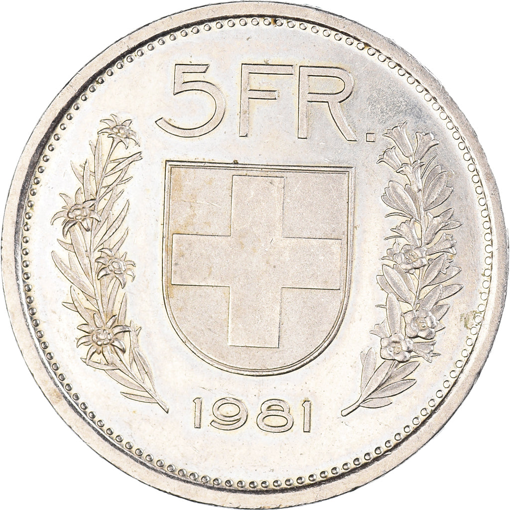 Coin, Switzerland, 5 Francs, 1981, Bern, AU(55-58), Copper-nickel, KM:40a.1