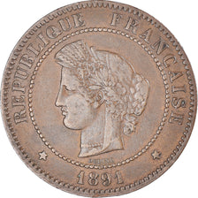 Munten, Frankrijk, Cérès, 5 Centimes, 1891, Paris, ZF, Bronzen, KM:821.1