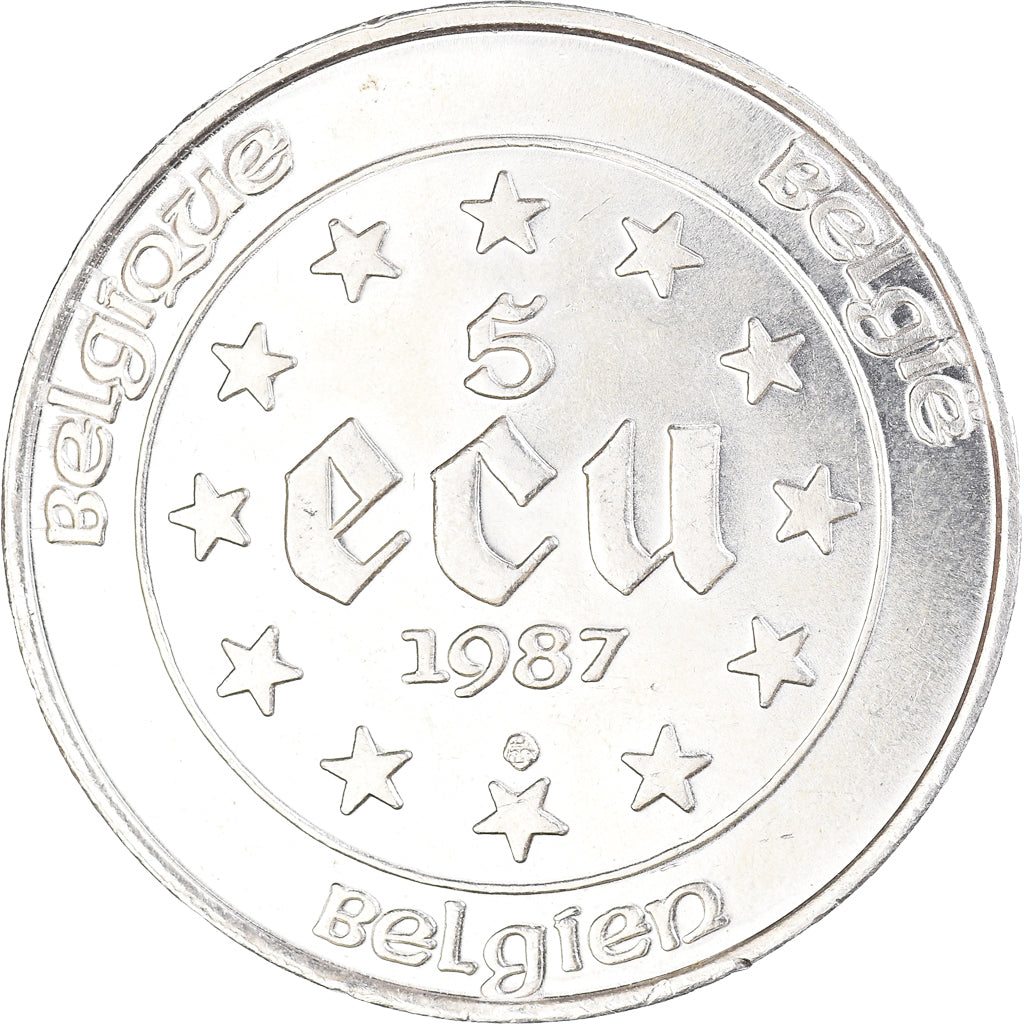 Coin, Belgium, Baudouin I, Charles Quint, 5 Ecu, 1987, Brussels, AU(55-58)