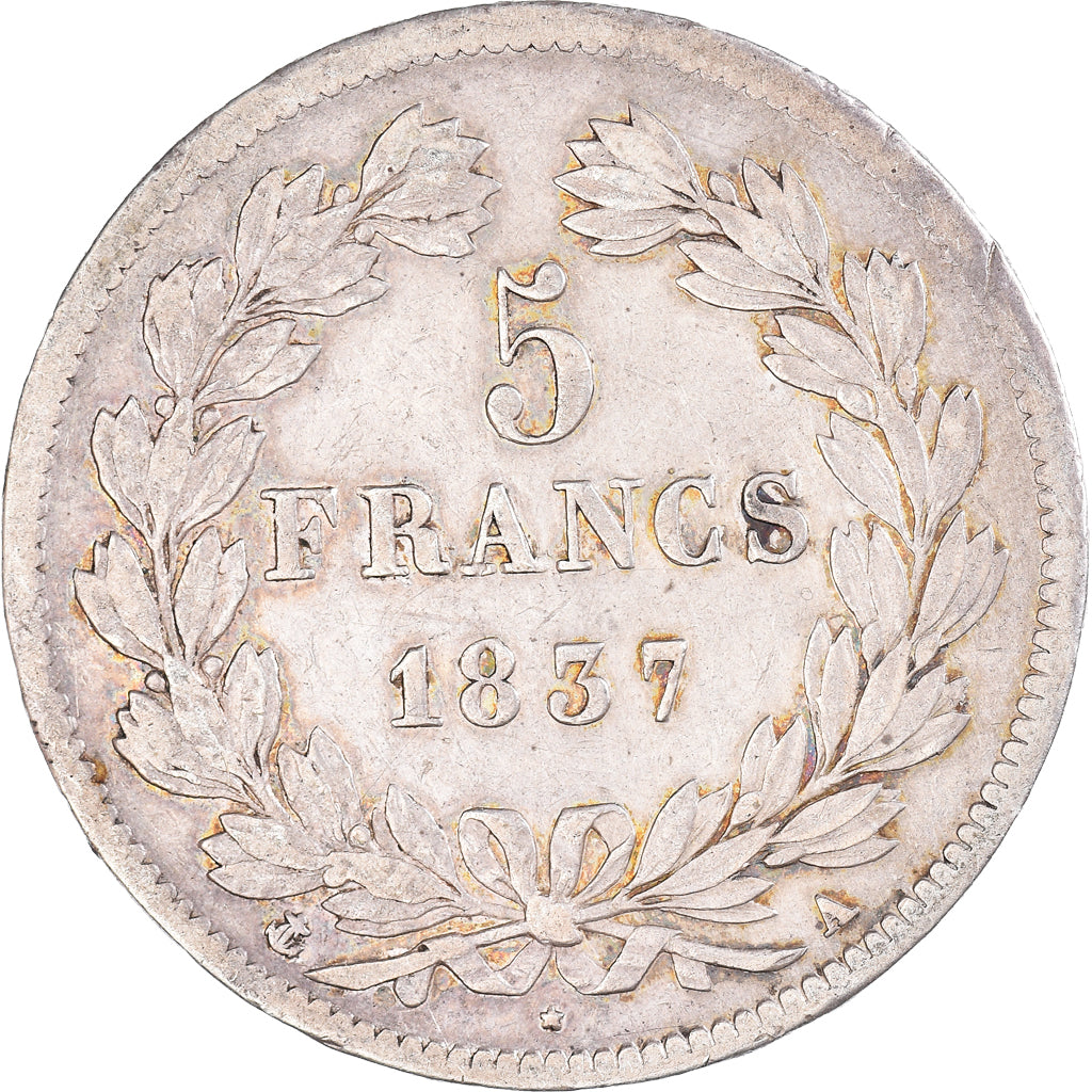 Moneta, Francia, Louis-Philippe, 5 Francs, 1837, Paris, MB+, Argento, KM:749.1