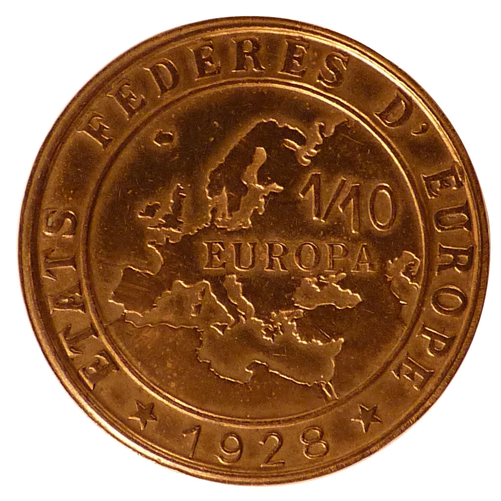 FRANCE, 1/10 Europa, 1928, AU(50-53), Brass, 13.40