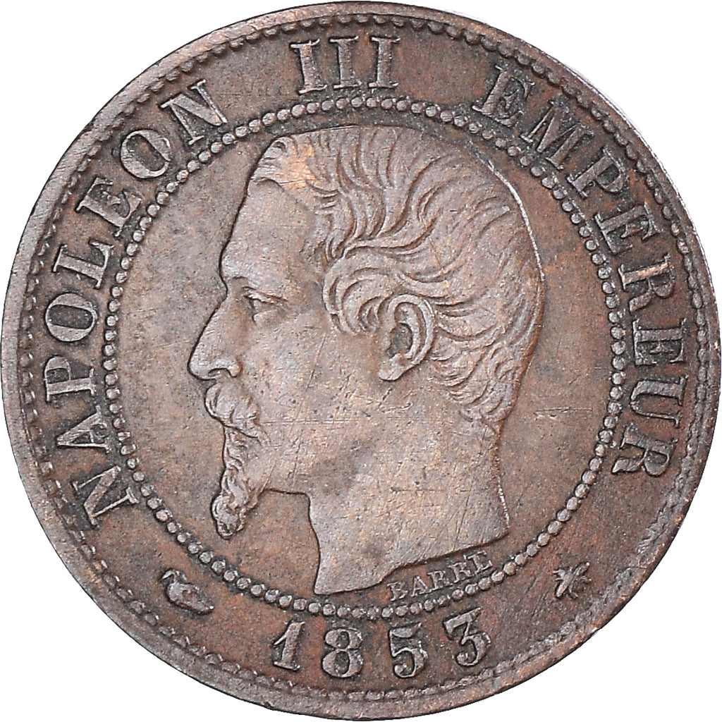 Munten, Frankrijk, Napoleon III, Centime, 1853, Strasbourg, Chien / Dog, FR+