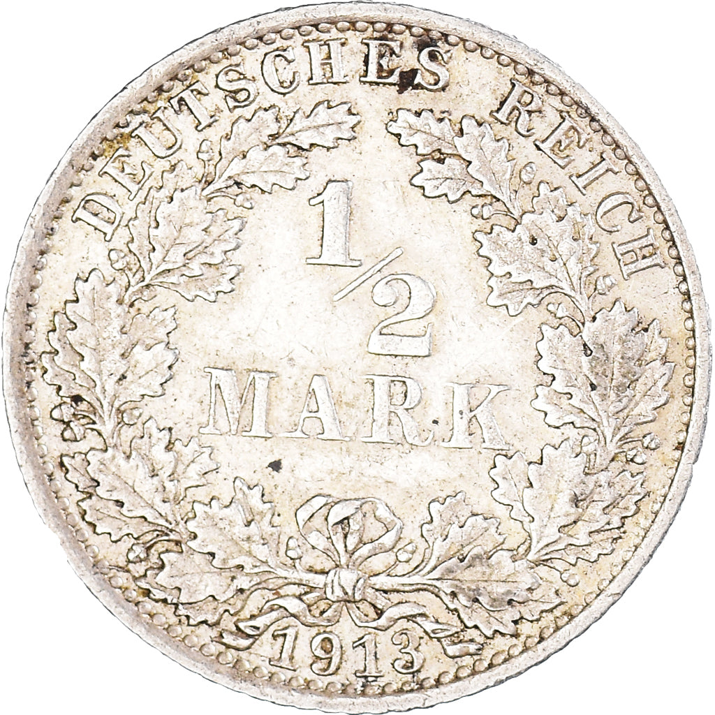 Coin, GERMANY - EMPIRE, Wilhelm II, 1/2 Mark, 1913, Berlin, EF(40-45), Silver