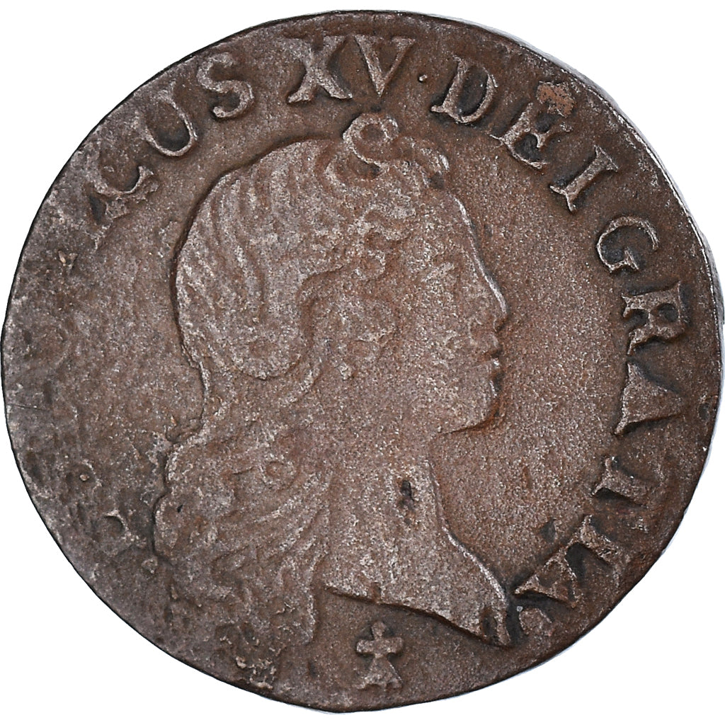 Moeda, França, Louis XV, Liard au buste enfantin, Liard, 1721, Reims