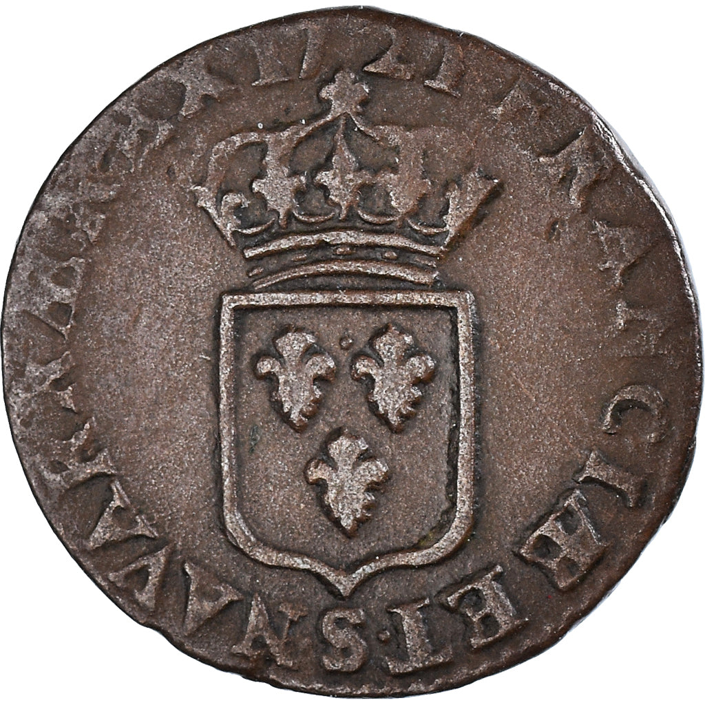 Moeda, França, Louis XV, Liard au buste enfantin, Liard, 1721, Reims