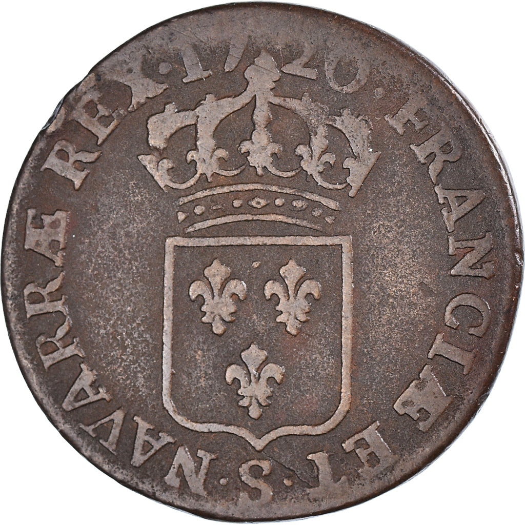 Munten, Frankrijk, Louis XV, 1/2 Sol au buste enfantin, 1/2 Sol, 1720, Reims