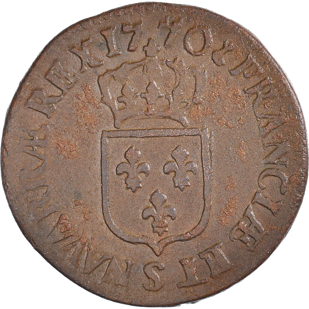 Moeda, França, Louis XV, 1/2 Sol vieille tête, 1/2 Sol, 1770, Reims