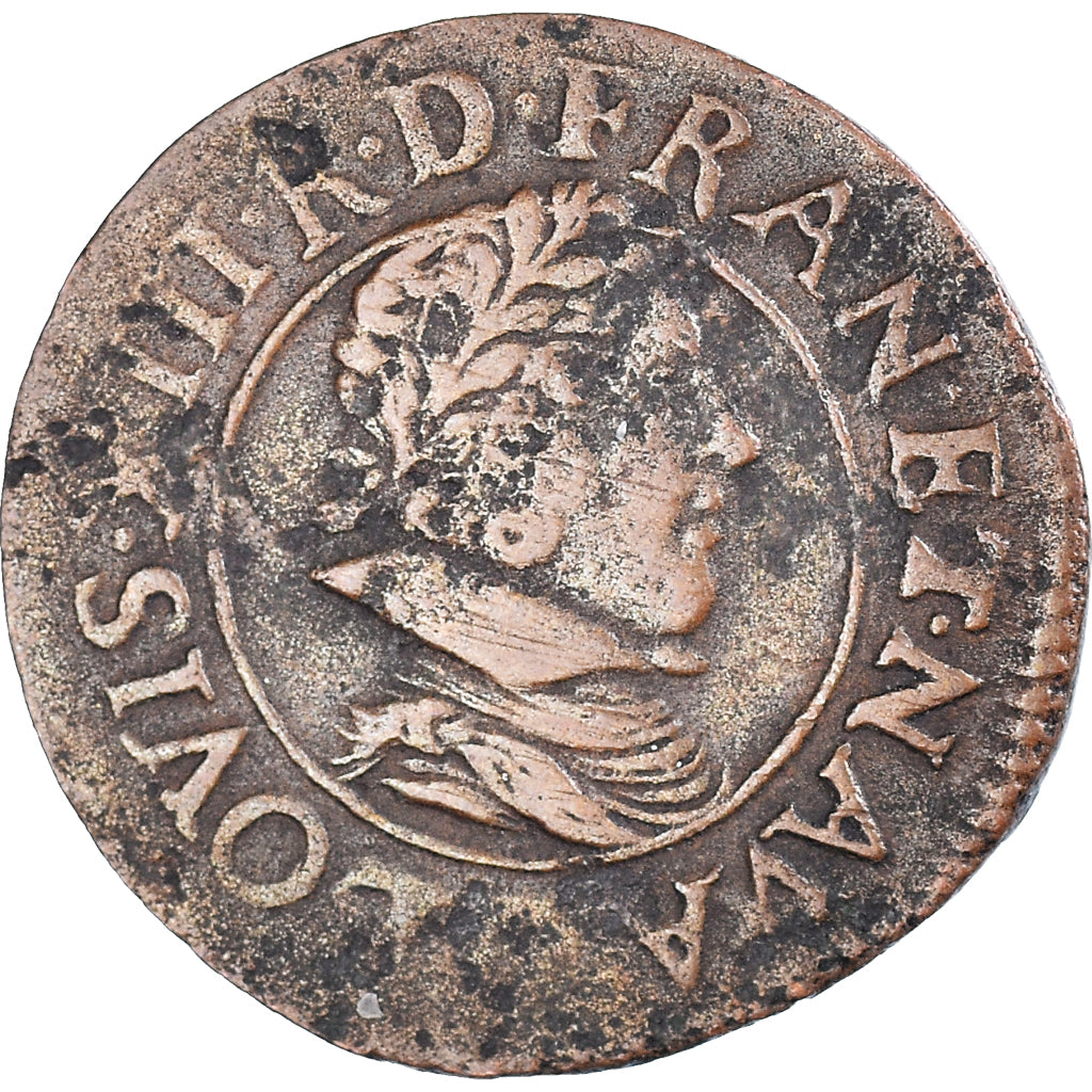 Coin, France, Louis XIII, Double Tournois, 1628, Paris, EF(40-45), Copper