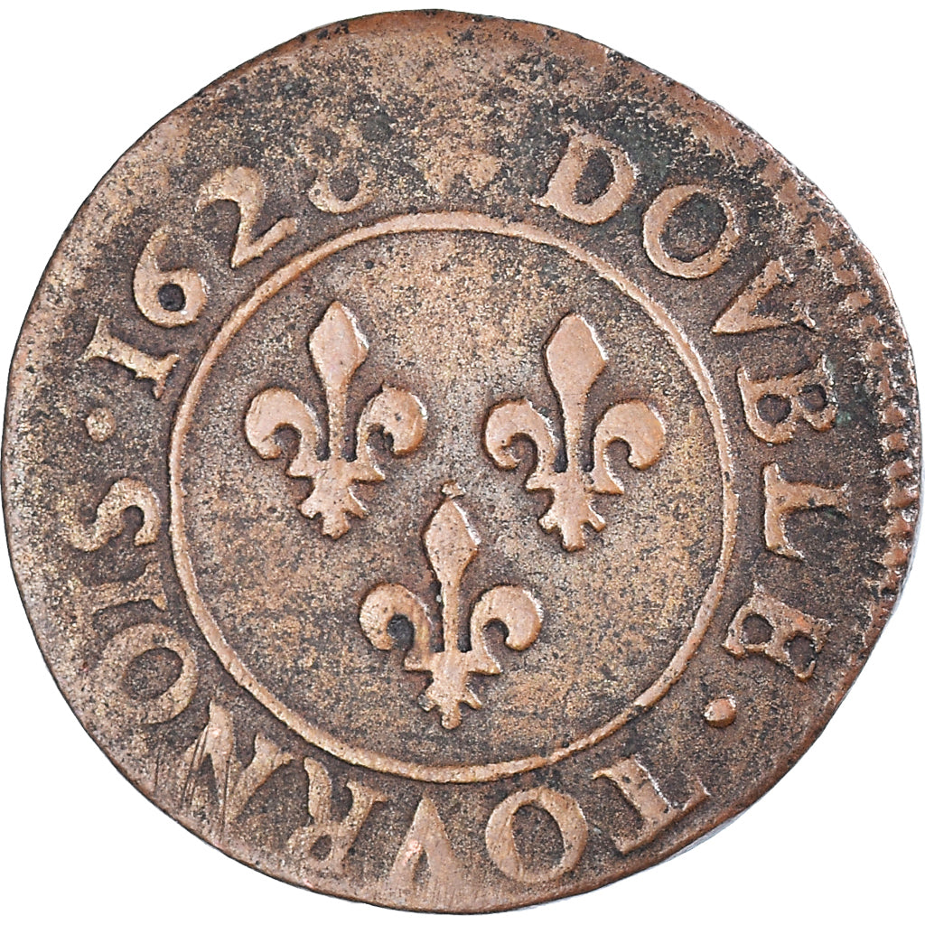 Coin, France, Louis XIII, Double Tournois, 1628, Paris, EF(40-45), Copper