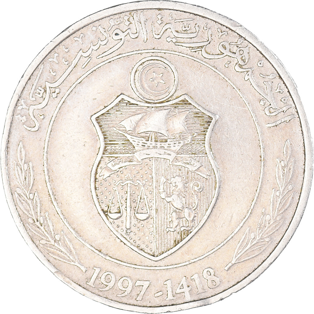 Munten, Tunisië, Dinar, 1997/AH1418, ZF, Cupro-nikkel, KM:347