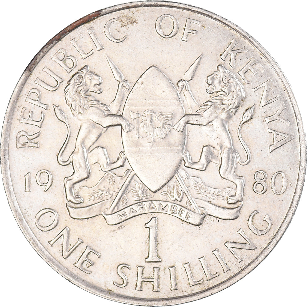 Moeda, Quénia, Shilling, 1980, British Royal Mint, AU(50-53), Cobre-níquel