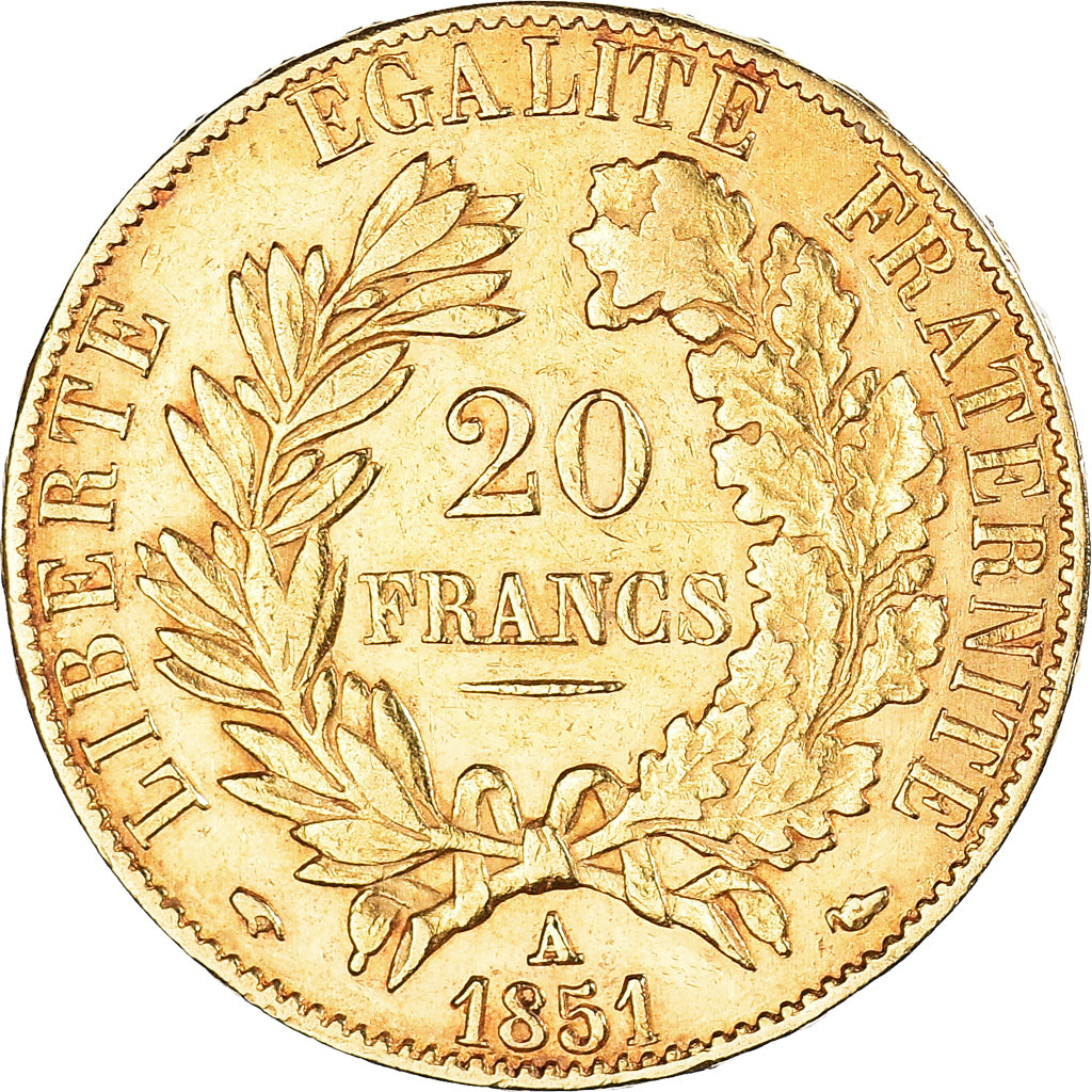 Moneda, Francia, Cérès, 20 Francs, 1851, Paris, MBC+, Oro, KM:762
