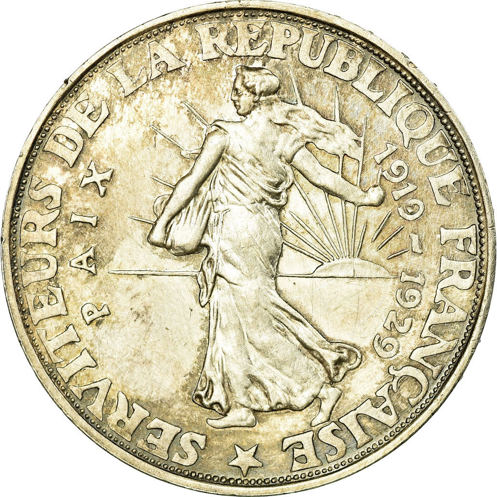 France, 20 Francs, Clémenceau, Poincaré, Briand, 1929, Paris, Pattern, Silver