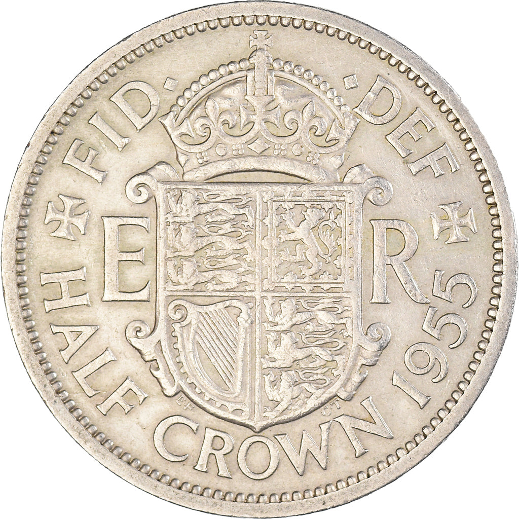 Moneda, Gran Bretaña, Elizabeth II, 1/2 Crown, 1955, MBC, Cobre - níquel