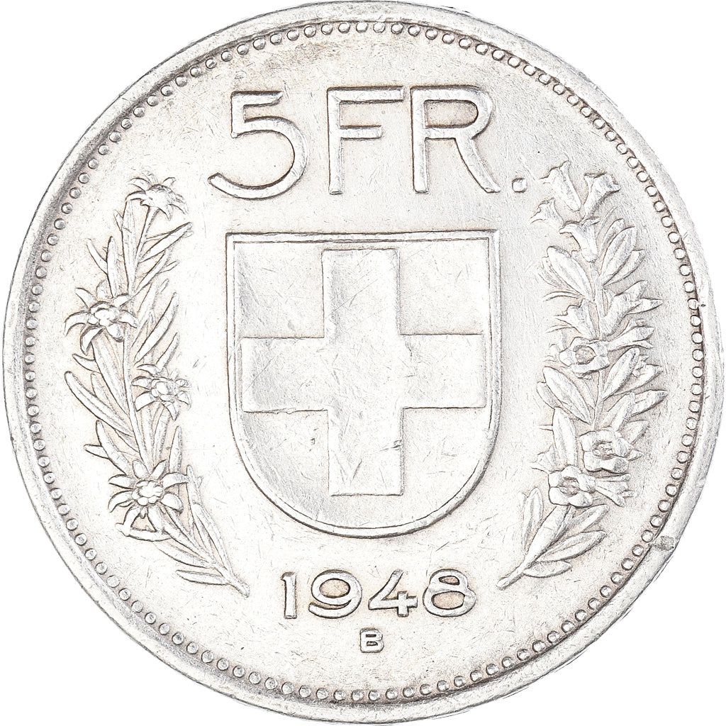 Coin, Switzerland, 5 Francs, 1948, Bern, AU(50-53), Silver, KM:40