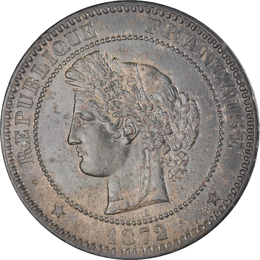 Moneta, Francia, Cérès, 10 Centimes, 1872, Paris, BB, Bronzo, KM:815.1