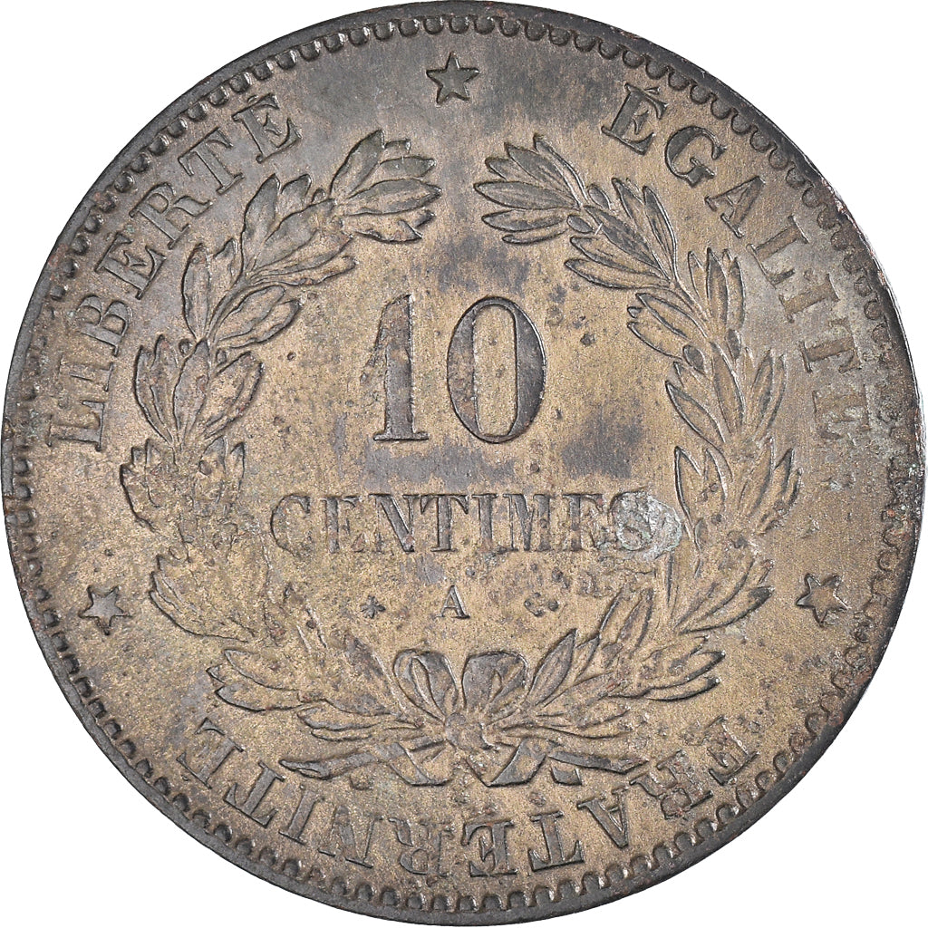 Moneta, Francia, Cérès, 10 Centimes, 1872, Paris, BB, Bronzo, KM:815.1