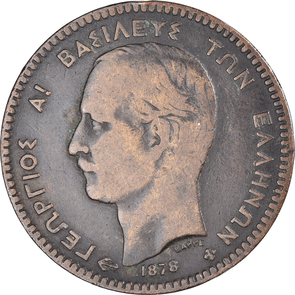 Coin, Greece, George I, 10 Lepta, 1878, Bordeaux, VF(30-35), Copper, KM:55