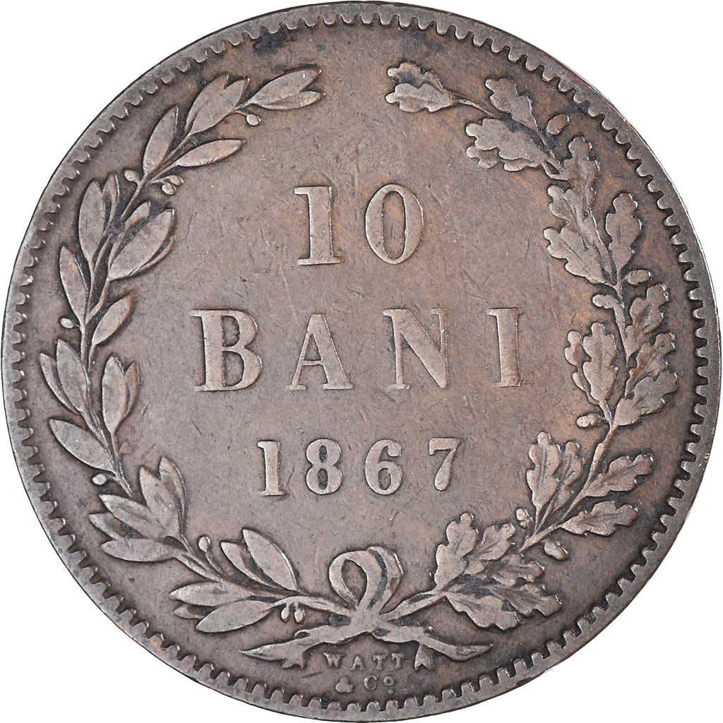 Moneta, Romania, Carol I, 10 Bani, 1867, MB, Rame, KM:4.2