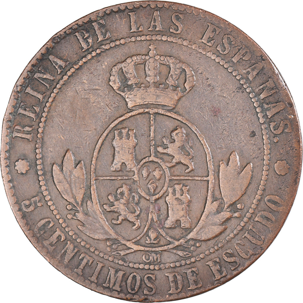 Moneta, Spagna, Isabel II, 5 Centimos, 1868, Madrid, MB+, Rame, KM:635.1